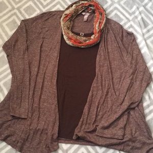 Cardigan w/ built in tank and attached scarf